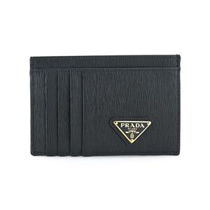 Card Wallet Black Leather Triangular Logo Luxury Gift